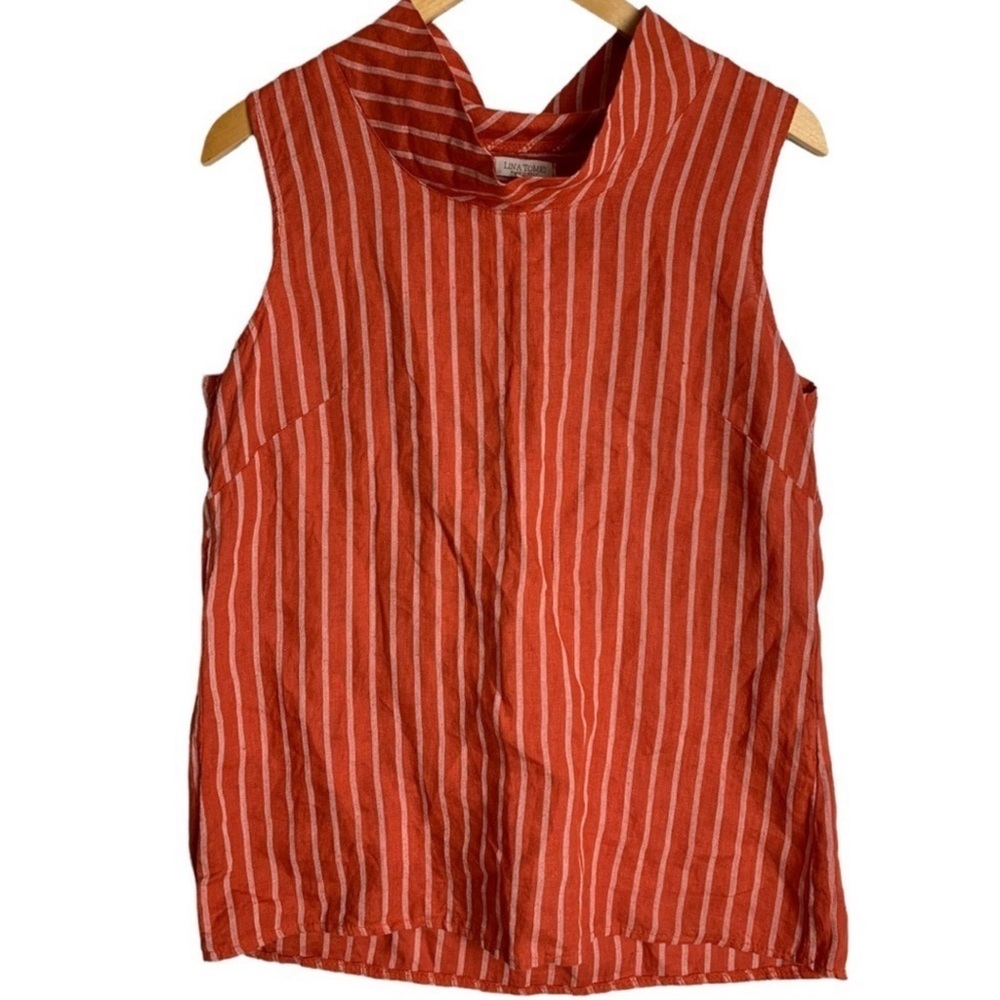 Lina Tomei 100% Linen Tank Size Small Made in Italy Orange &  White Stripes